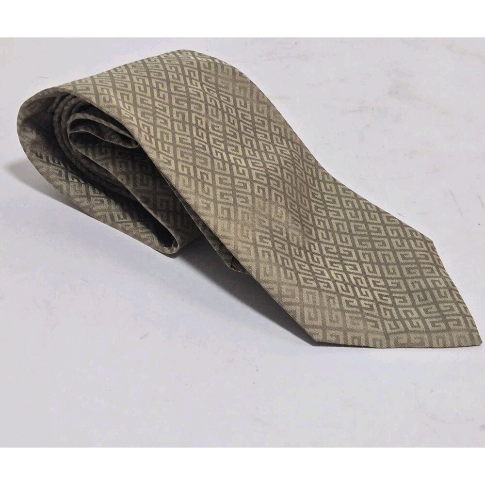 Givenchy Paris Neck Tie Monogram 100% Silk Yellow Tan Business Formal Dress
